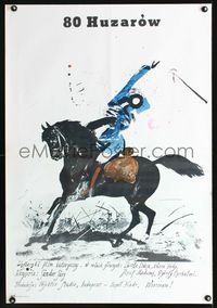 5k656 80 HUSSARS Polish 26.25x38 '78 Sandor Sara's 80 huszar, bizarre horse & rider art!