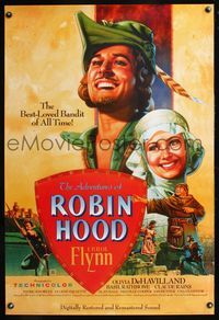 5m067 ADVENTURES OF ROBIN HOOD 1sh R89 Rodriguez art of Errol Flynn as Robin Hood, De Havilland!
