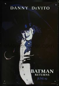 5m125 BATMAN RETURNS teaser Pengiun style 1sh '92 creepy image of Danny DeVito!