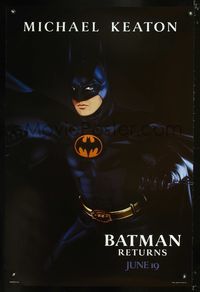 5m123 BATMAN RETURNS teaser Batman style 1sh '92 cool image of Michael Keaton in the title role!