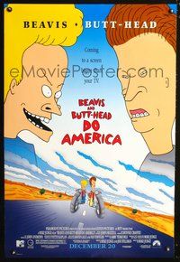 5m139 BEAVIS & BUTT-HEAD DO AMERICA DS advance 1sh '96 Mike Judge MTV cartoon, bigger than your TV!
