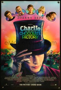 5m233 CHARLIE & THE CHOCOLATE FACTORY advance DS 1sh '05 Johnny Depp as WIlly Wonka, Tim Burton!