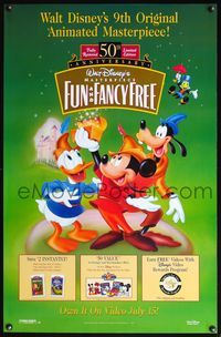 5m401 FUN & FANCY FREE video advance 1sh R97 Walt Disney, great art of cartoon classics!