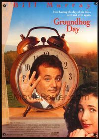 5m456 GROUNDHOG DAY DS 1sh '93 Bill Murray, Andie MacDowell, directed by Harold Ramis!