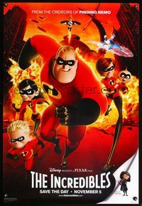 5m504 INCREDIBLES Family DS advance 1sh '04 Disney/Pixar animated sci-fi superhero family!