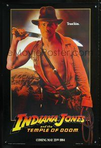 5m512 INDIANA JONES & THE TEMPLE OF DOOM teaser flower 1sh '84 barechested Harrison Ford w/machete!