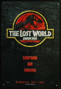 5m531 JURASSIC PARK 2 DS teaser 1sh '96 The Lost World, something has survived!