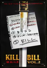 5m532 KILL BILL: VOL. 2 teaser 1sh '04 Quentin Tarantino, cool image of katana through death list!