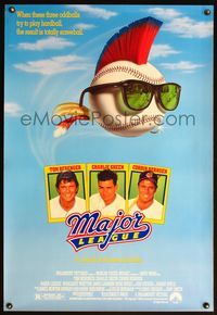 5m572 MAJOR LEAGUE 1sh '89 Charlie Sheen, Tom Berenger, wacky art of baseball with mohawk!