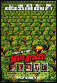 5m579 MARS ATTACKS! advance 1sh '96 directed Tim Burton, great image of alien brains!