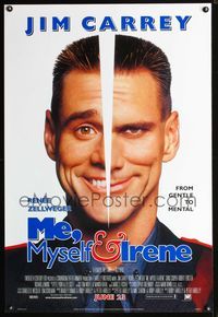 5m588 ME, MYSELF & IRENE DS advance style A 1sh '00 wacky portrait image of two-faced Jim Carrey!