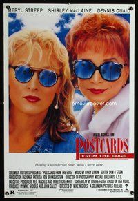 5m639 POSTCARDS FROM THE EDGE 1sh '90 great image of Shirley MacLaine & Meryl Streep w/sunglasses!