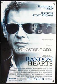 5m650 RANDOM HEARTS DS advance 1sh '99 Sydney Pollack, cool close-up of Harrison Ford w/sunglasses!