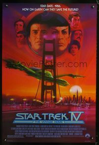 5m721 STAR TREK IV 1sh '86 cool art of Leonard Nimoy & William Shatner by Bob Peak!