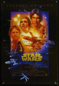 5m727 STAR WARS DS advance B 1sh R97 Drew art of George Lucas' classic sci-fi epic, Harrison Ford!