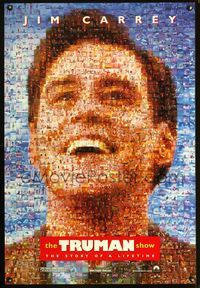 5m768 TRUMAN SHOW DS teaser 1sh '98 really cool mosaic art of Jim Carrey, Peter Weir directed!