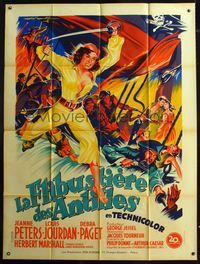 5n347 ANNE OF THE INDIES French 1p '51 art of fabulous pirate queen Jean Peters by Roger Soubie!