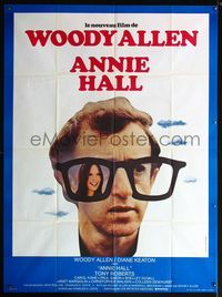 5n348 ANNIE HALL French 1p '77 great different image of Woody Allen w/giant glasses & Diane Keaton!