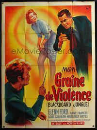 5n358 BLACKBOARD JUNGLE French 1p '55 Roger Soubie art of Vic Morrow w/knife theatening Glenn Ford!