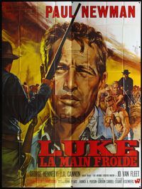 5n307 COOL HAND LUKE French 4p '67 Paul Newman prison escape classic, different art by Jean Mascii!