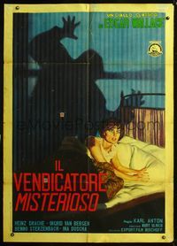 5n147 AVENGER Italian 1p '60 Der Racher, cool art of shadow creeping up on girl in bed!