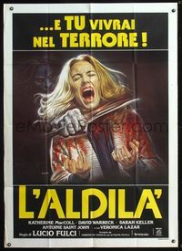 5n156 BEYOND Italian 1p '81 Lucio Fulci, disturbing art of girl getting throat slashed by Sciotti!