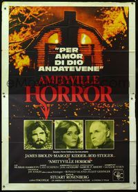 5n105 AMITYVILLE HORROR Italian 2p '79 AIP, great image of haunted house, for God's sake get out!