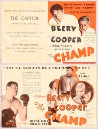 5o058 CHAMP herald '31 boxer Wallace Beery, Jackie Cooper, King Vidor, boxing epic!