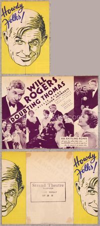 5o079 DOUBTING THOMAS herald '35 great huge headshot of Will Rogers + pretty Billie Burke!