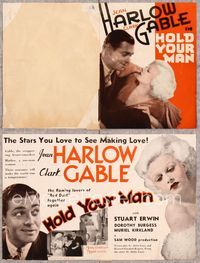 5o114 HOLD YOUR MAN herald '33 sexy Jean Harlow & Clark Gable are the stars you love making love!