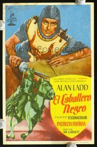5o280 BLACK KNIGHT Spanish herald '54 great different close up of Alan Ladd wearing armor!