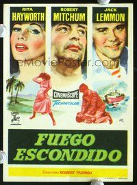 5o283 FIRE DOWN BELOW Spanish herald '57 sexy Rita Hayworth, Robert Mitchum, Jack Lemmon