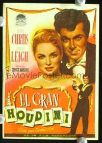 5o287 HOUDINI Spanish herald '53 different art of magician Tony Curtis and sexy Janet Leigh!