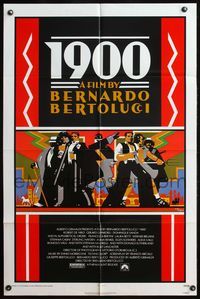 5p009 1900 1sh '77 Bernardo Bertolucci, Robert De Niro, cool Doug Johnson deco art!