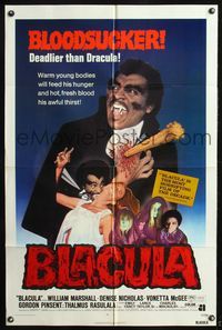 5p091 BLACULA 1sh '72 black vampire William Marshall is deadlier than Dracula, great image!