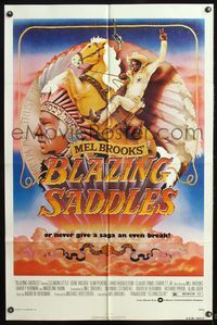 5p095 BLAZING SADDLES 1sh '74 classic Mel Brooks western, art of Cleavon Little by John Alvin!
