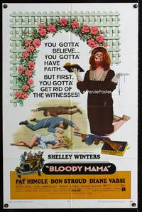 5p099 BLOODY MAMA domestic 1sh '70 Roger Corman, AIP, crazy Shelley Winters w/Bible and tommy gun!