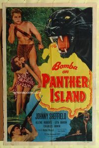 5p102 BOMBA ON PANTHER ISLAND 1sh '49 Johnny Sheffield, Allene Roberts, giant panther!