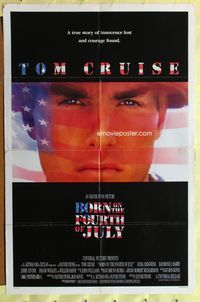 5p103 BORN ON THE FOURTH OF JULY DS 1sh '89 Oliver Stone, great patriotic image of Tom Cruise!