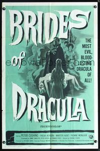 5p108 BRIDES OF DRACULA 1sh '60 Terence Fisher, Hammer, Peter Cushing as Van Helsing!
