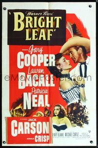 5p116 BRIGHT LEAF 1sh '50 great romantic close up of Gary Cooper & sexy Lauren Bacall!
