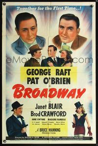 5p122 BROADWAY 1sh '42 George Raft & Pat O'Brien together for the first time with sexy Janet Blair!