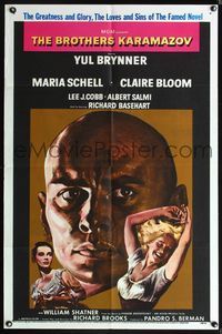 5p132 BROTHERS KARAMAZOV 1sh '58 huge headshot of Yul Brynner, sexy Maria Schell & Claire Bloom!