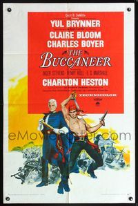 5p136 BUCCANEER 1sh '58 Yul Brynner, Charlton Heston, directed by Anthony Quinn!