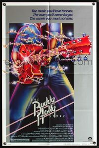 5p144 BUDDY HOLLY STORY style B 1sh '78 Gary Busey in title role, different art of electric guitar!