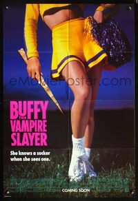 5p146 BUFFY THE VAMPIRE SLAYER DS advance 1sh '92 great image of sexy cheerleader Kristy Swanson!