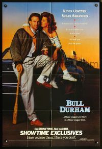 5p152 BULL DURHAM TV 1sh '88 great image of baseball player Kevin Costner & sexy Susan Sarandon!