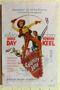 5p164 CALAMITY JANE 1sh '53 pretty cowgirl Doris Day in title role w/Howard Keel!