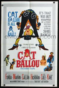 5p171 CAT BALLOU int'l 1sh '65 classic sexy cowgirl Jane Fonda, Lee Marvin, great artwork!