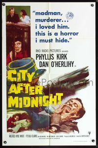 5p186 CITY AFTER MIDNIGHT 1sh '59 That Woman Opposite, she loved a madman murderer!
